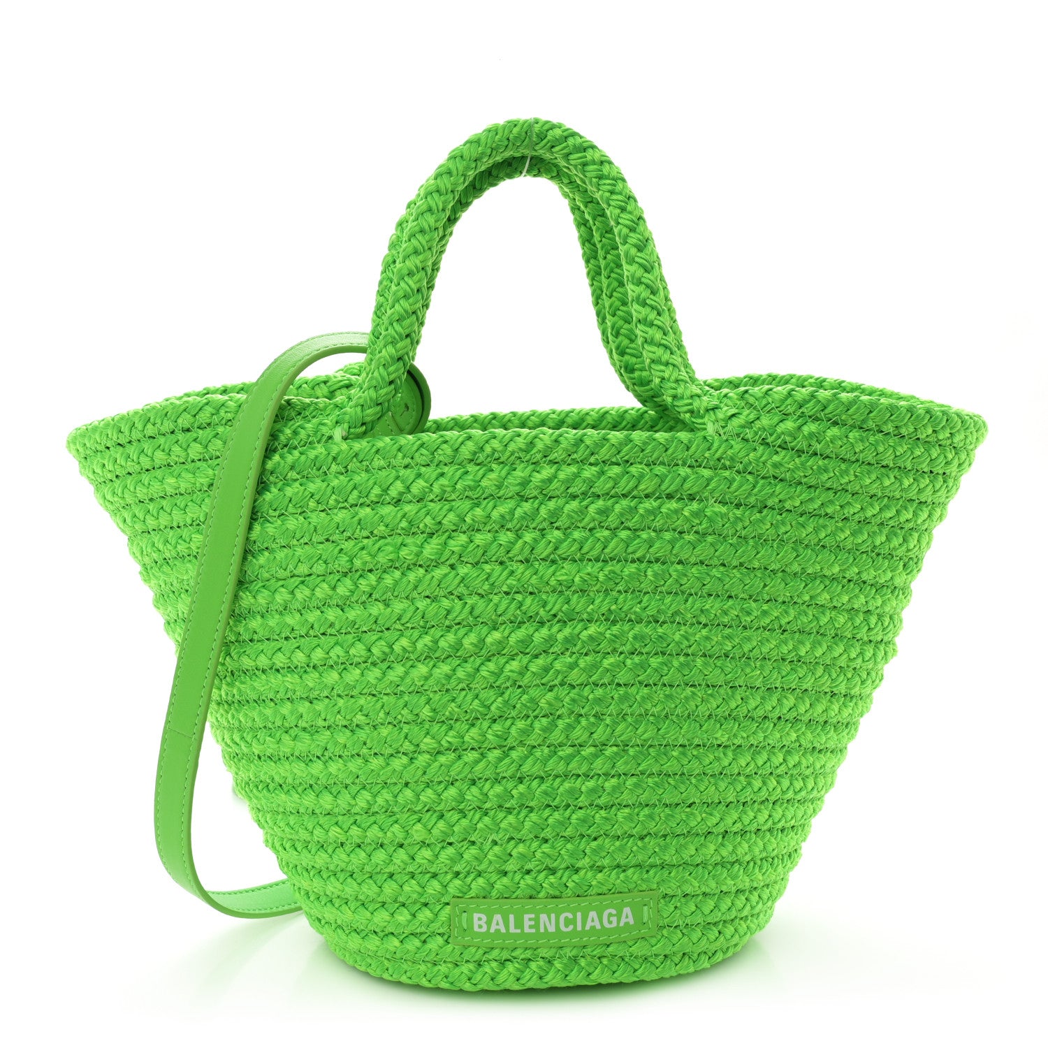 Balenciaga Nylon Lambskin Woven Mini Ibiza Basket With Strap Acid Green 1 of 10