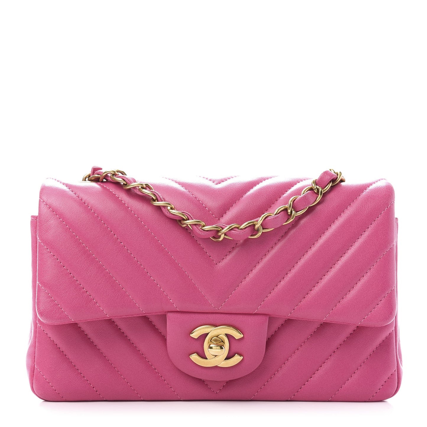 Lambskin Chevron Quilted Mini Rectangular Flap Fuchsia