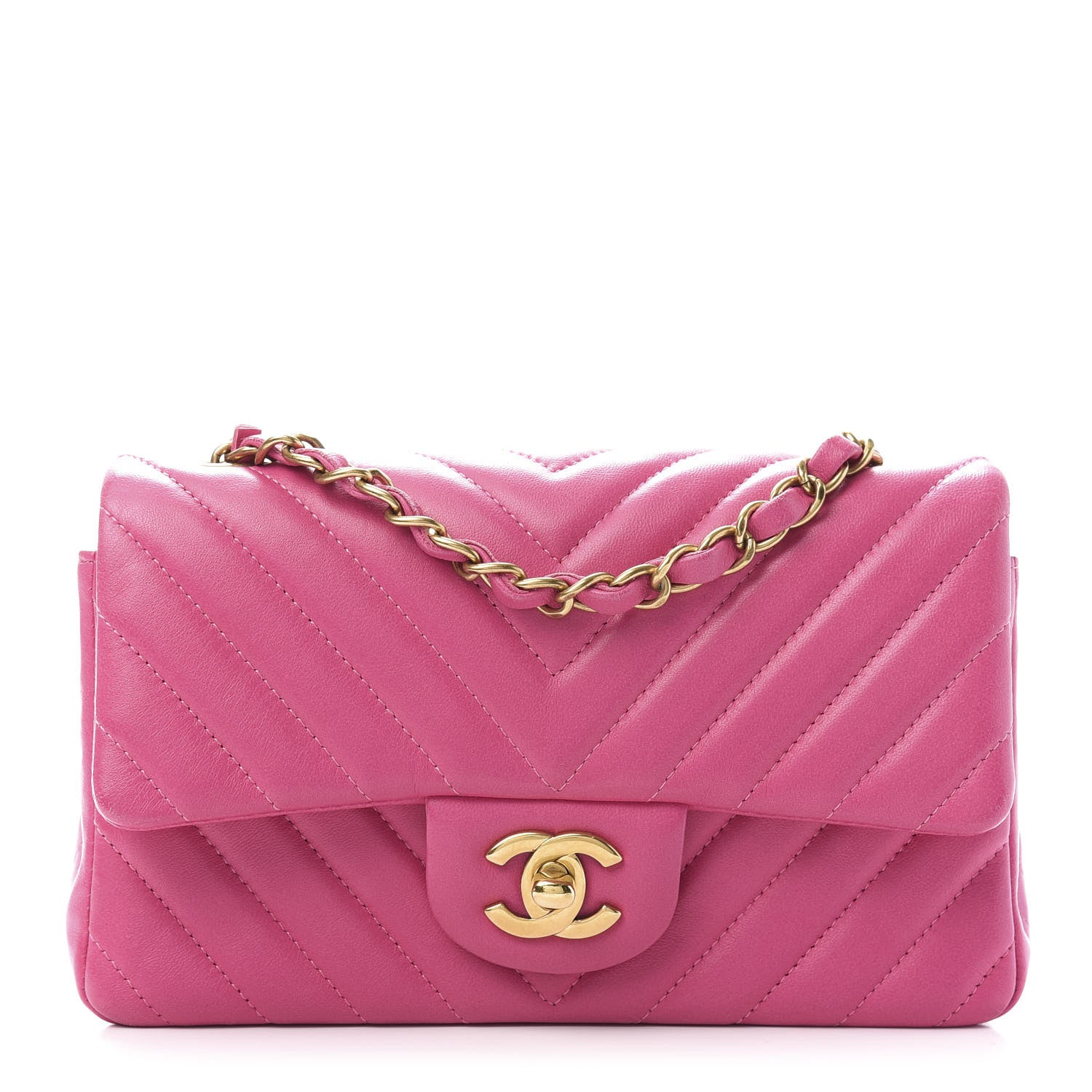 Chanel Lambskin Chevron Quilted Mini Rectangular Flap Fuchsia 1 of 11