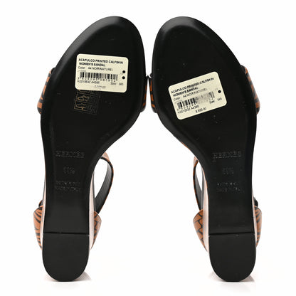 Hermes Calfskin Printed Acapulco Wedge Sandals 39.5 Black Naturel 5 of 12