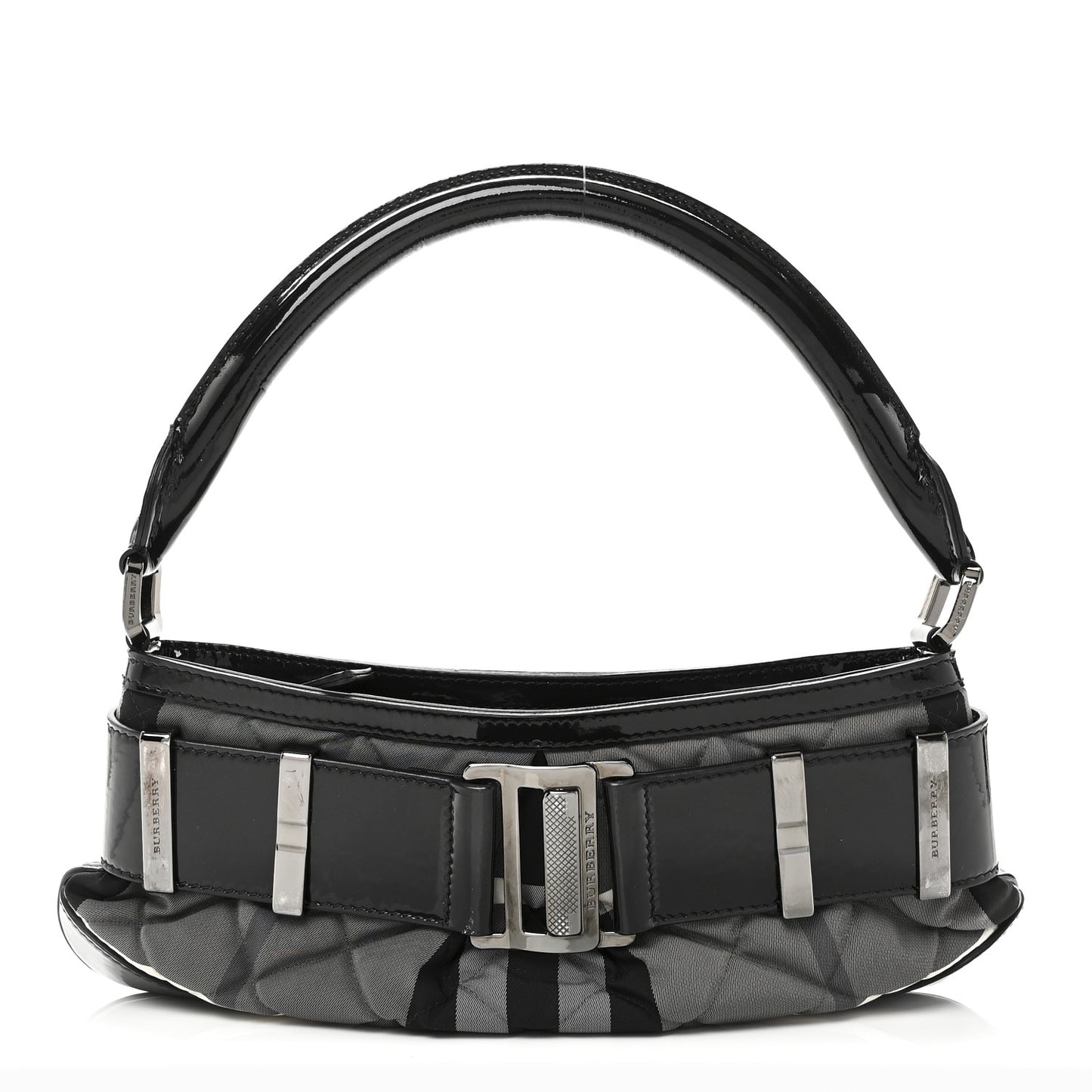 Patent Smoked Check Quilted Small Beaton Black