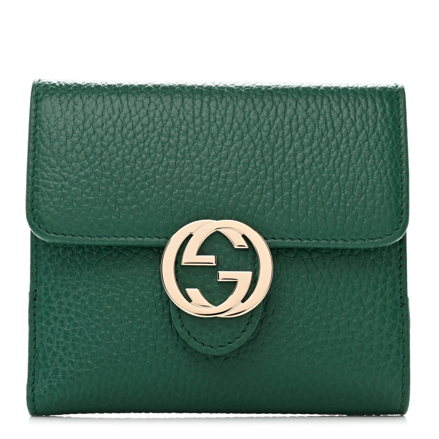 Gucci Dollar Calfskin Interlocking G French Wallet Emerald 1 of 7