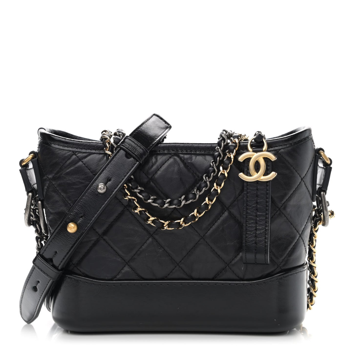 Aged Calfskin Quilted Small Gabrielle Hobo Black