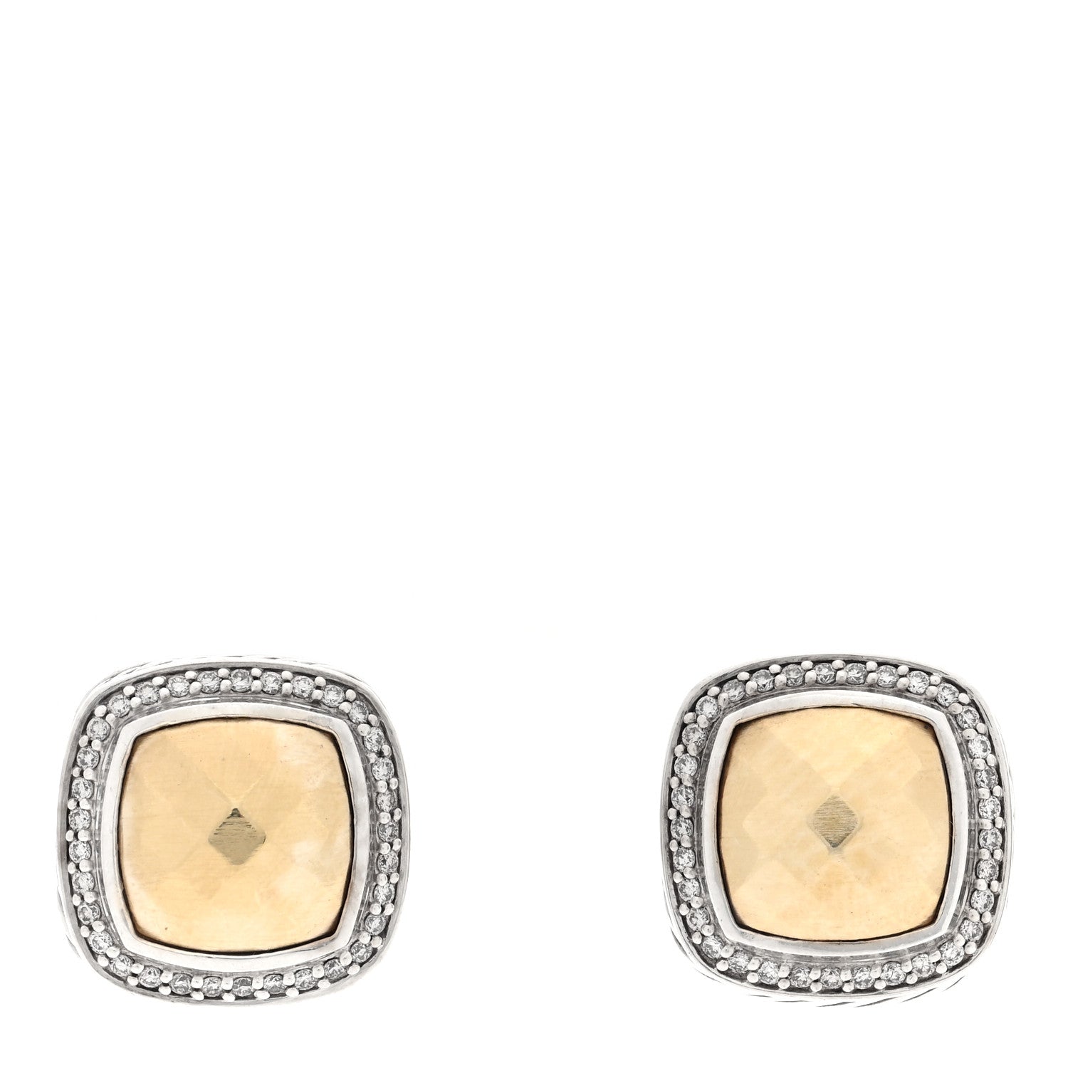 David Yurman Sterling Silver Pave Diamond 18K Yellow Gold 11mm Albion Earrings 1 of 4