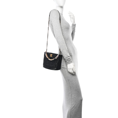 Chanel Caviar Quilted Chain Scarf Handle Bucket Bag Black 2 of 10