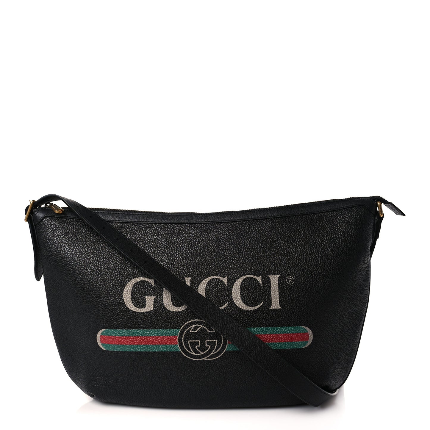 Grained Calfskin Logo Half Moon Hobo Black