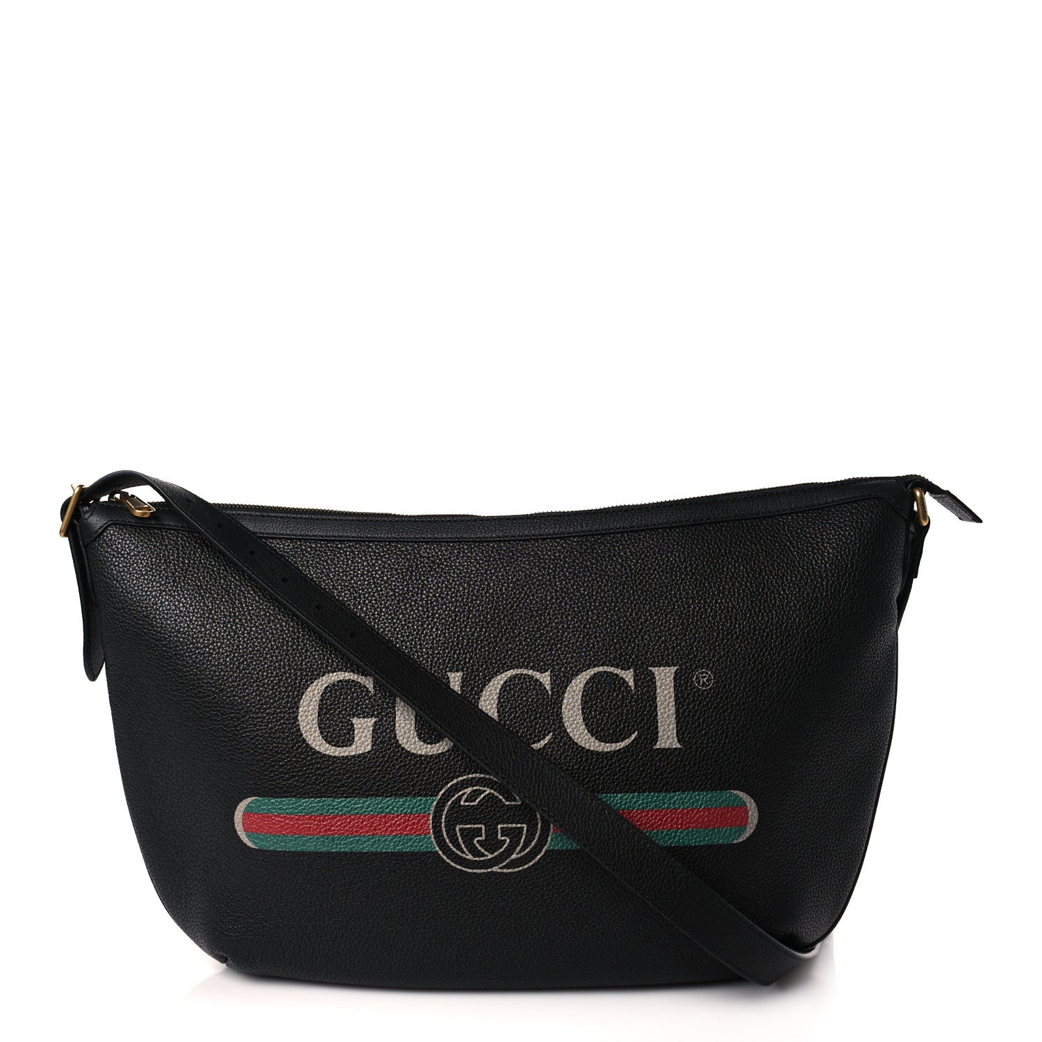 Gucci Grained Calfskin Logo Half Moon Hobo Black 1 of 9