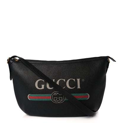 Gucci Grained Calfskin Logo Half Moon Hobo Black 1 of 9