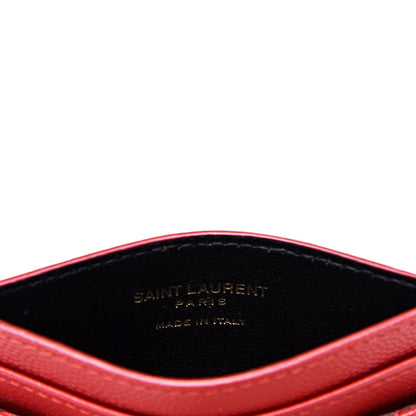 Saint Laurent Grain De Poudre Matelasse Chevron Monogram Credit Card Case New Red 5 of 10