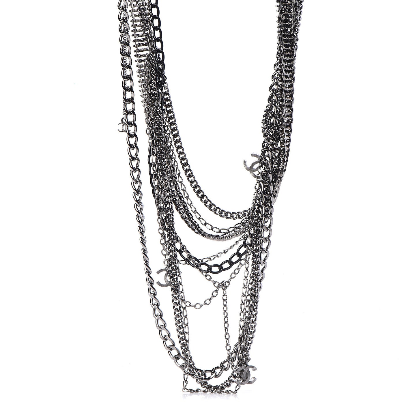 Gripoix CC Long Multistrand Necklace Ruthenium Black