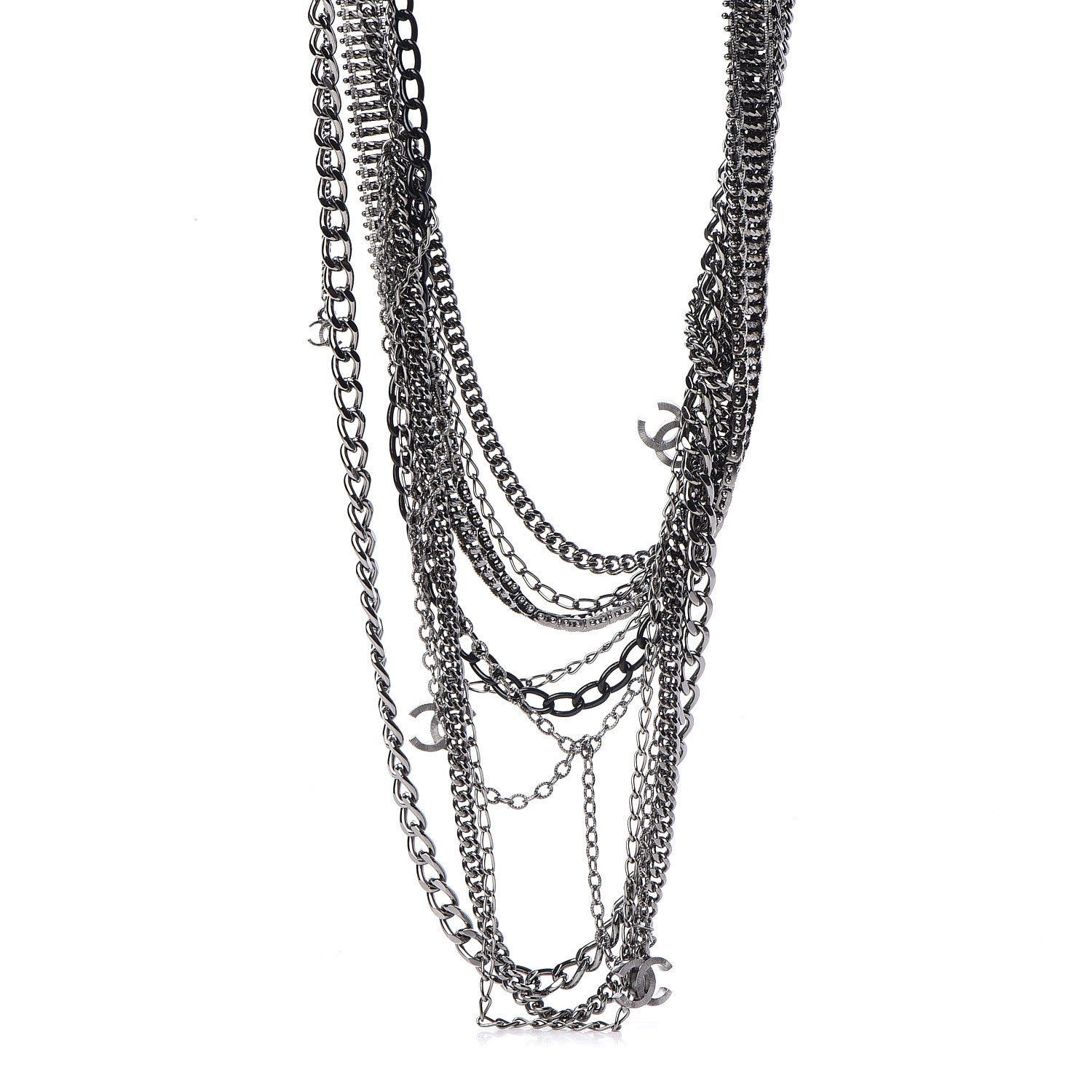 Chanel Gripoix CC Long Multistrand Necklace Ruthenium Black 1 of 5