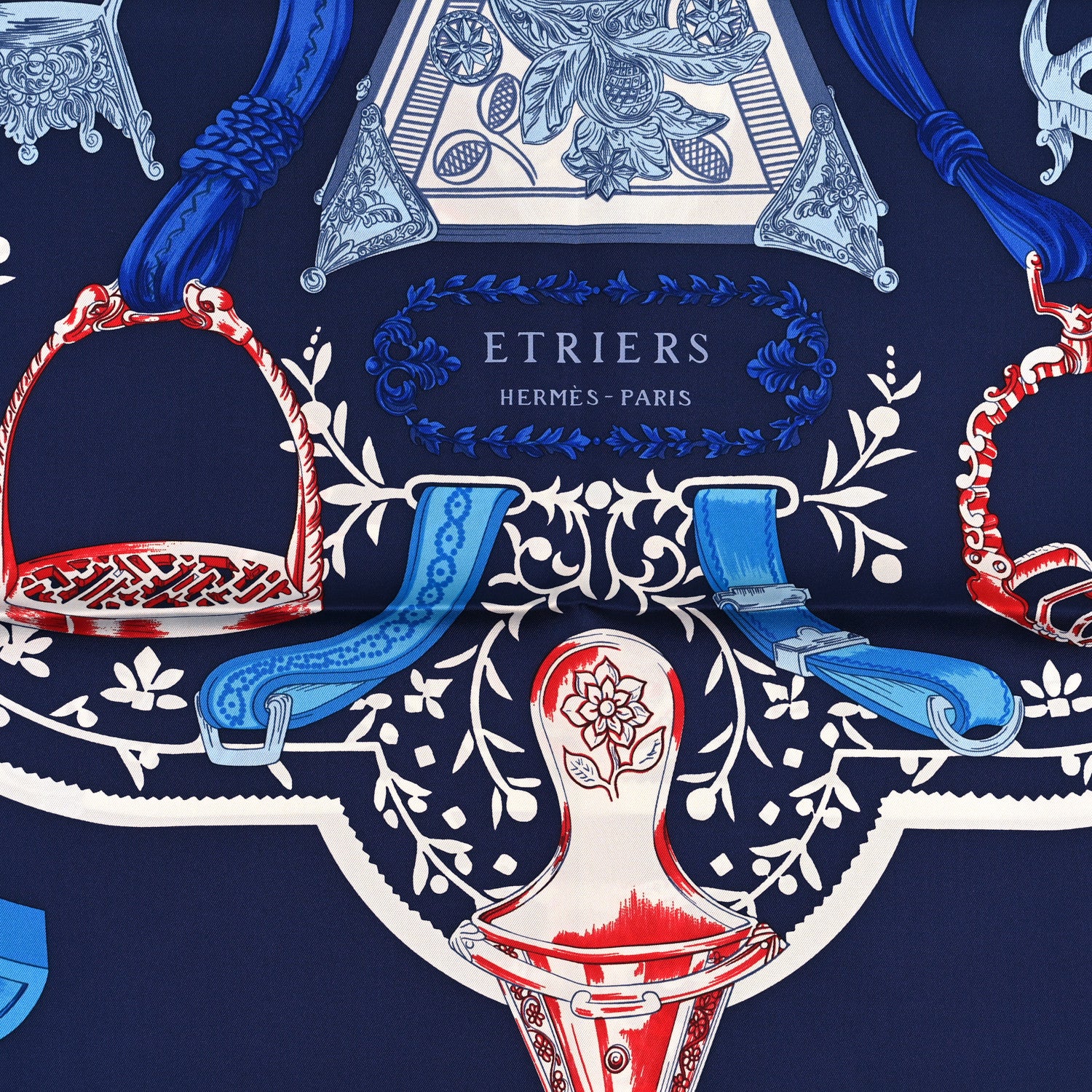 Hermes Silk Etriers Scarf 90 Marine Rouge White 2 of 3