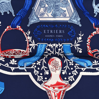 Hermes Silk Etriers Scarf 90 Marine Rouge White 2 of 3