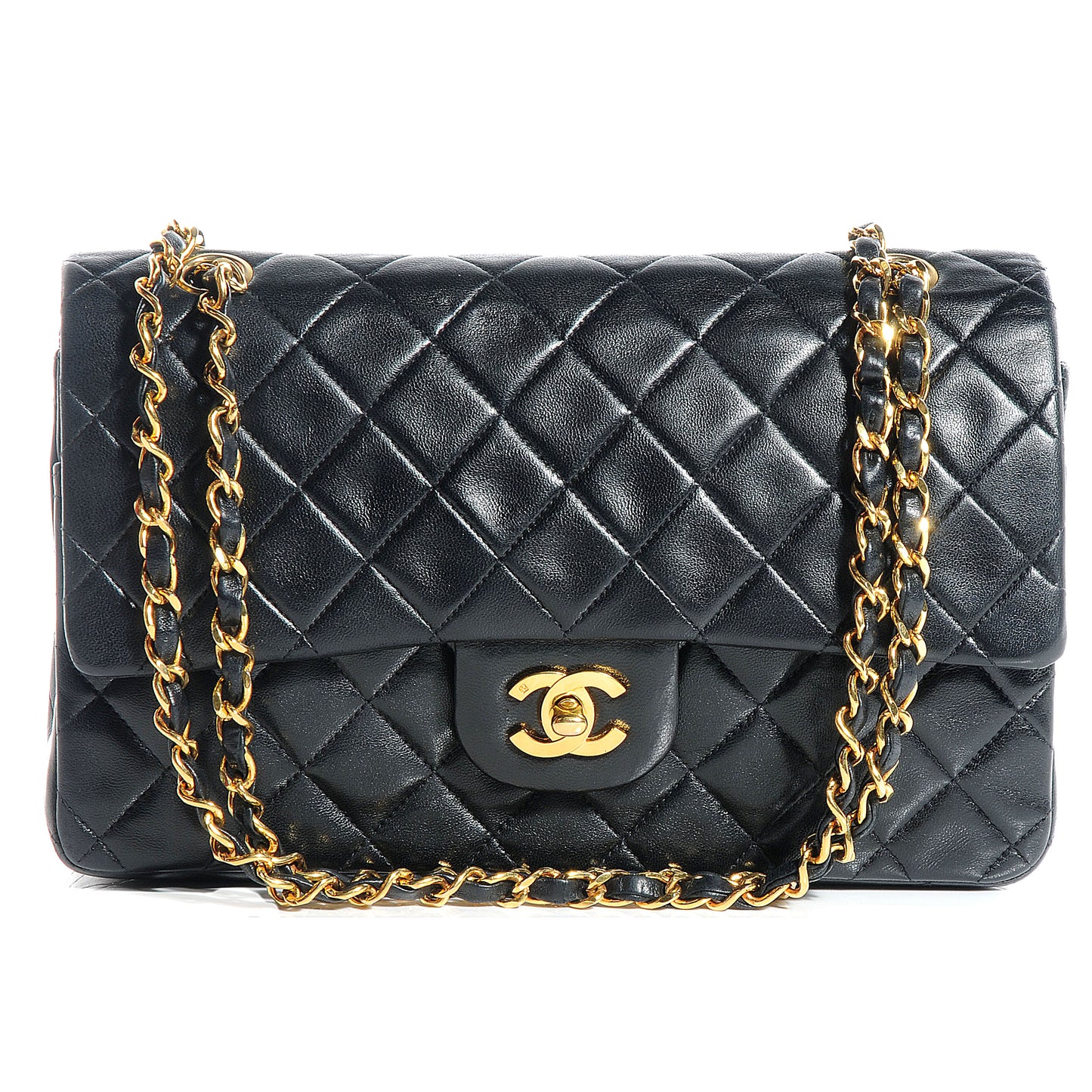 Lambskin Medium Double Flap Black