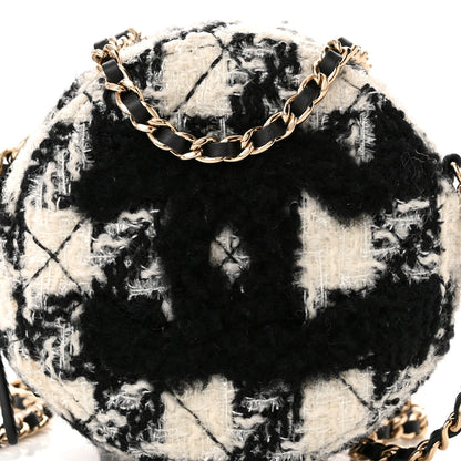 Chanel Tweed Shearling Round Clutch With Chain and Coin Purse Black and White 10 of 14