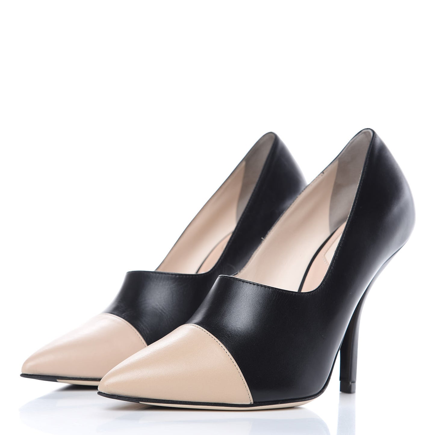 Calfskin Curved Heel Pumps 36 Black Beige