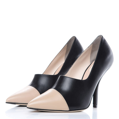 Fendi Calfskin Curved Heel Pumps 36 Black Beige 2 of 8