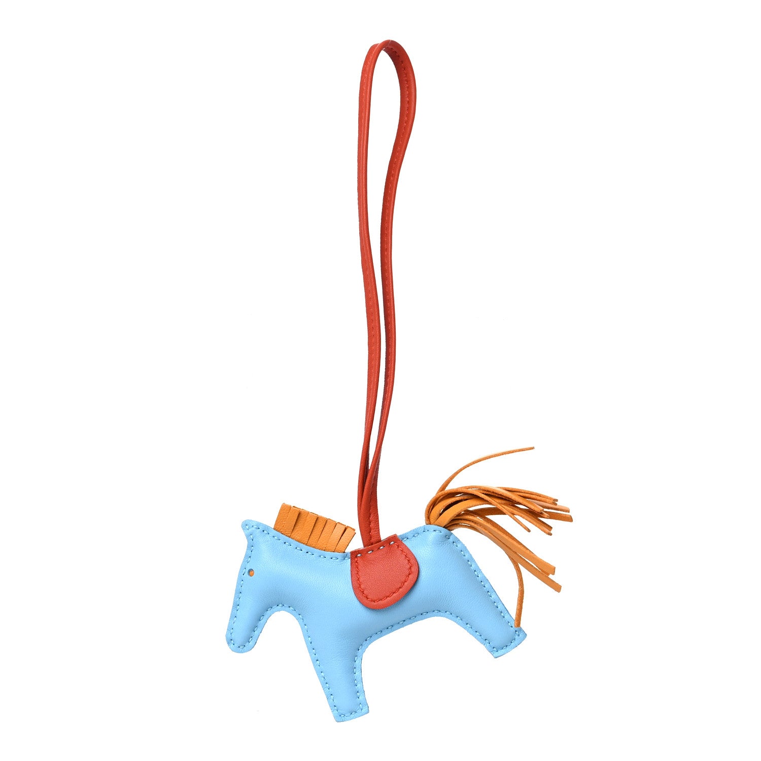 Hermes Milo Lambskin Grigri Rodeo Horse Bag Charm PM Celeste Naturel Bouton D'Or Cornaline 1 of 4
