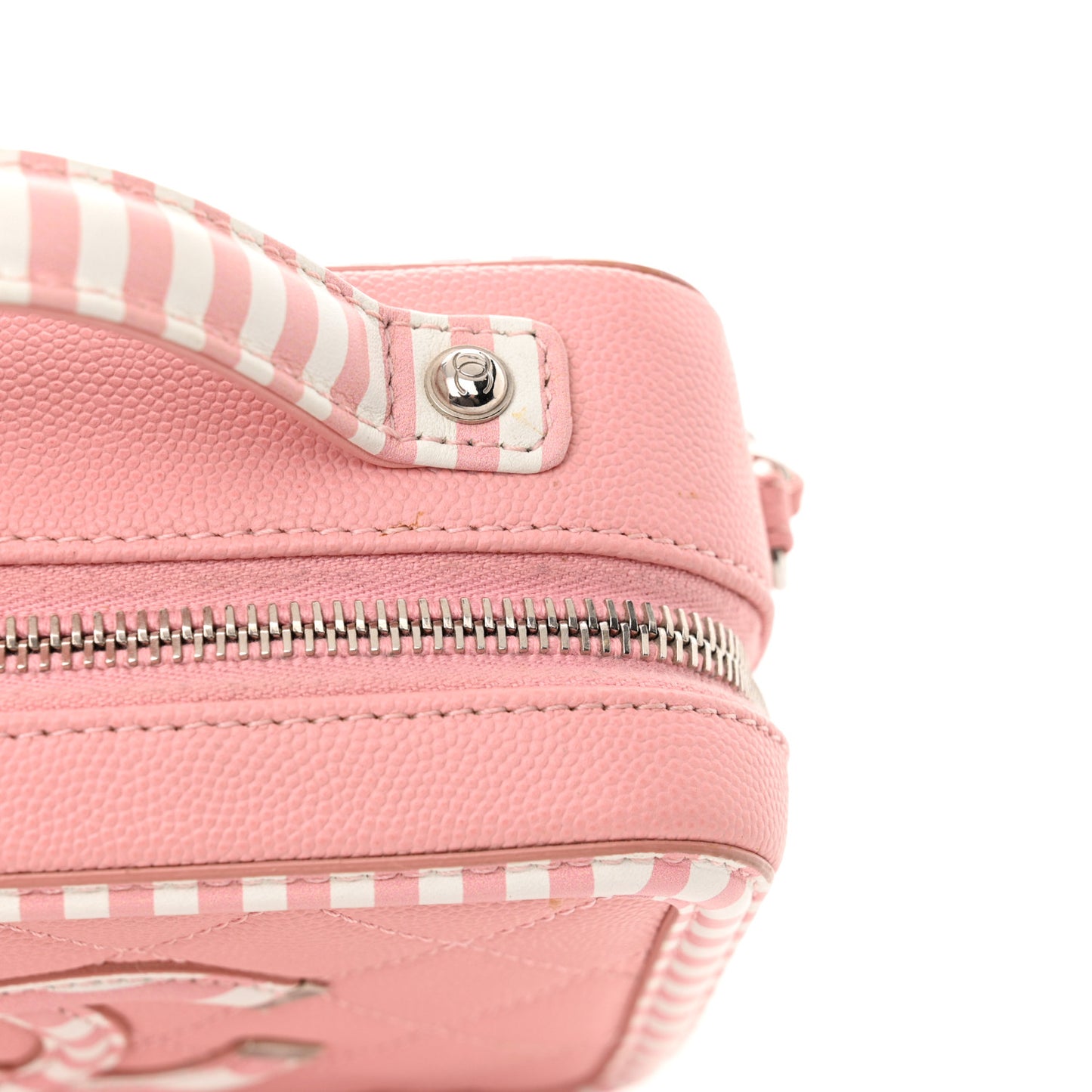Caviar Quilted Striped Medium CC Filigree Vanity Case Pink White