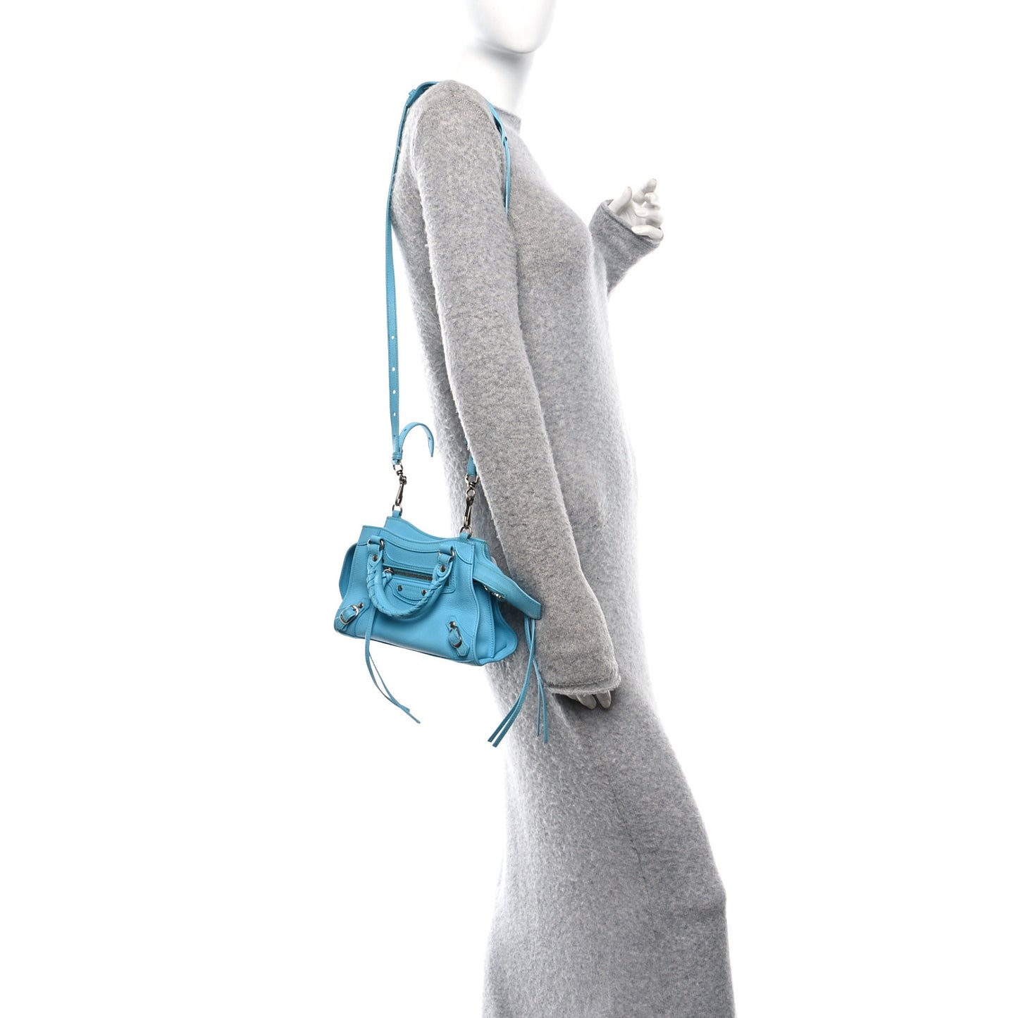 Grained Calfskin Neo Classic Silver Hardware Mini City Azur