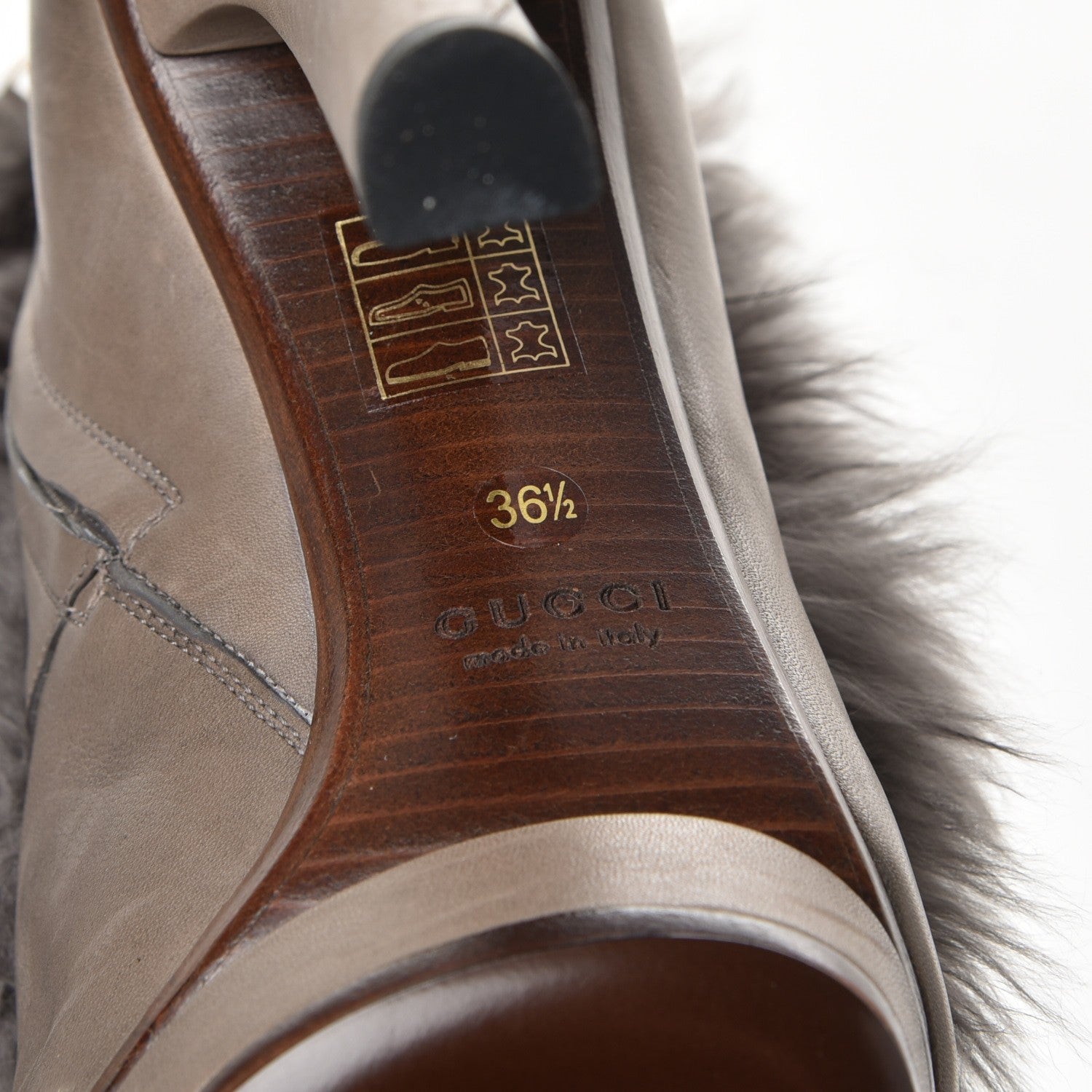 Gucci Alpaca Fur Lambskin Alyona Platform Ankle Boots 36.5 Grey 6 of 16