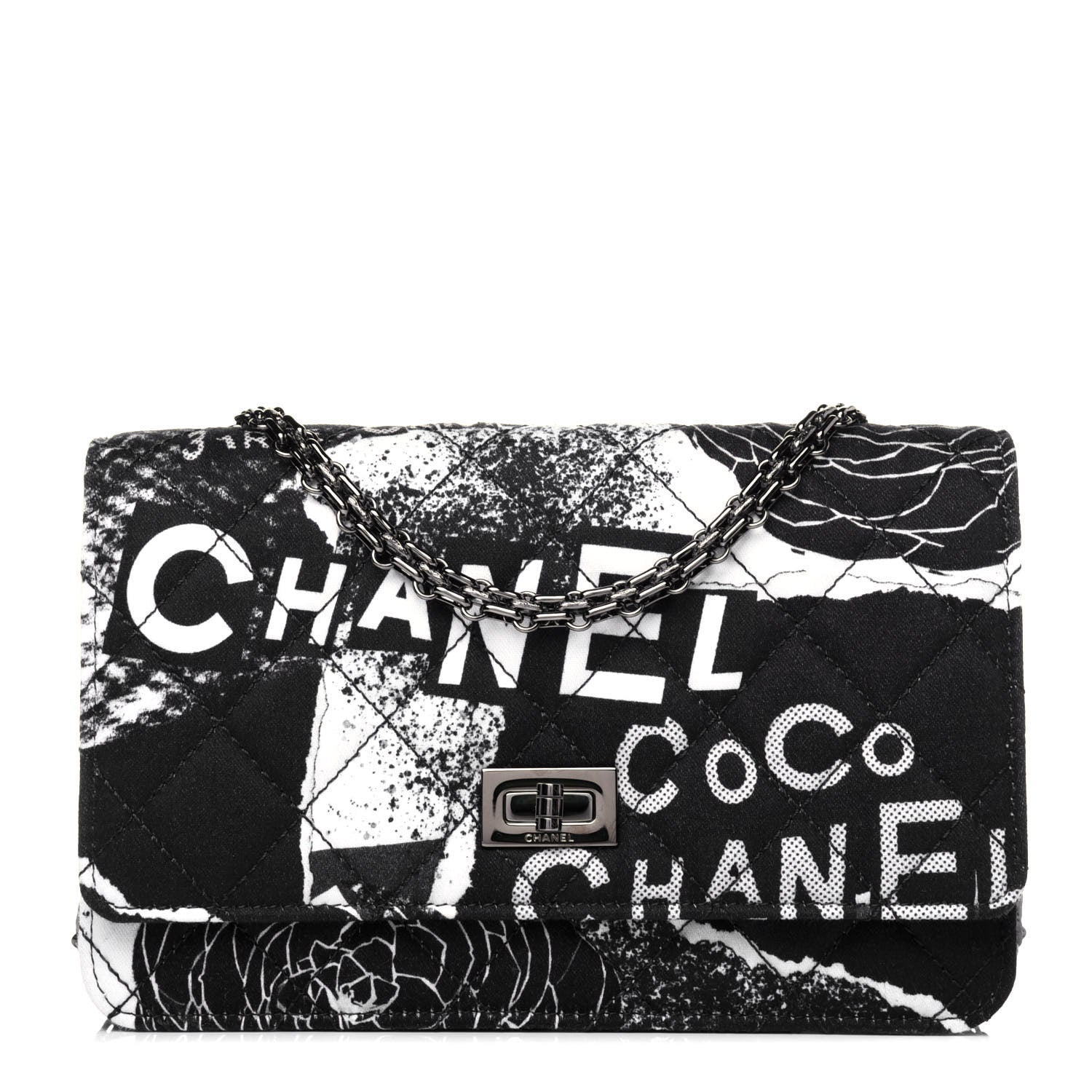 Chanel Canvas Printed Quilted 2.55 Reissue Wallet On Chain WOC White Black Navy Blue 1 of 13