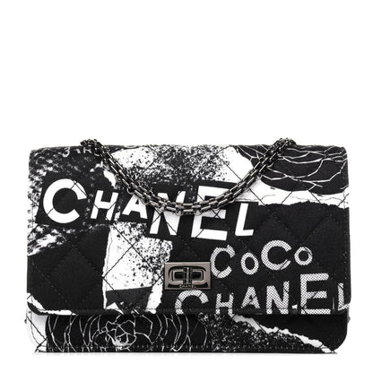 Chanel Canvas Printed Quilted 2.55 Reissue Wallet On Chain WOC White Black Navy Blue 1 of 13