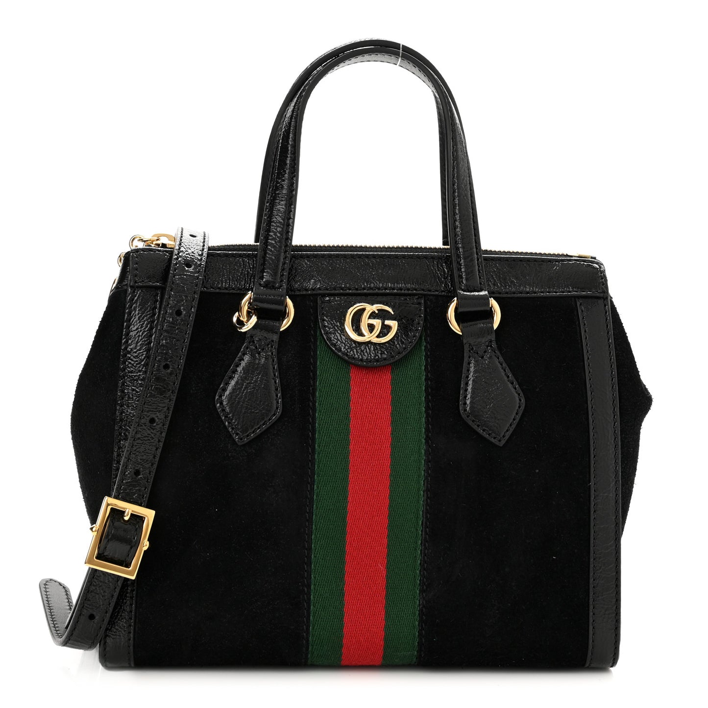 Suede Patent GG Web Small Ophidia Tote Bag Black