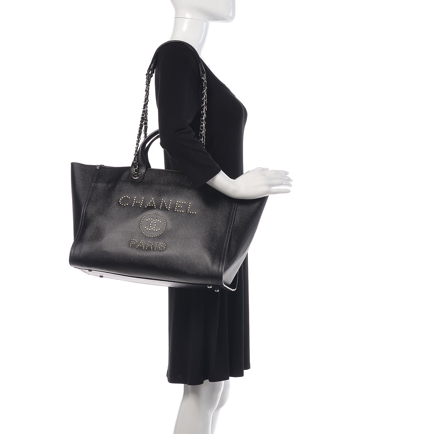 Chanel Caviar Large Studded Deauville Tote Black 2 of 12