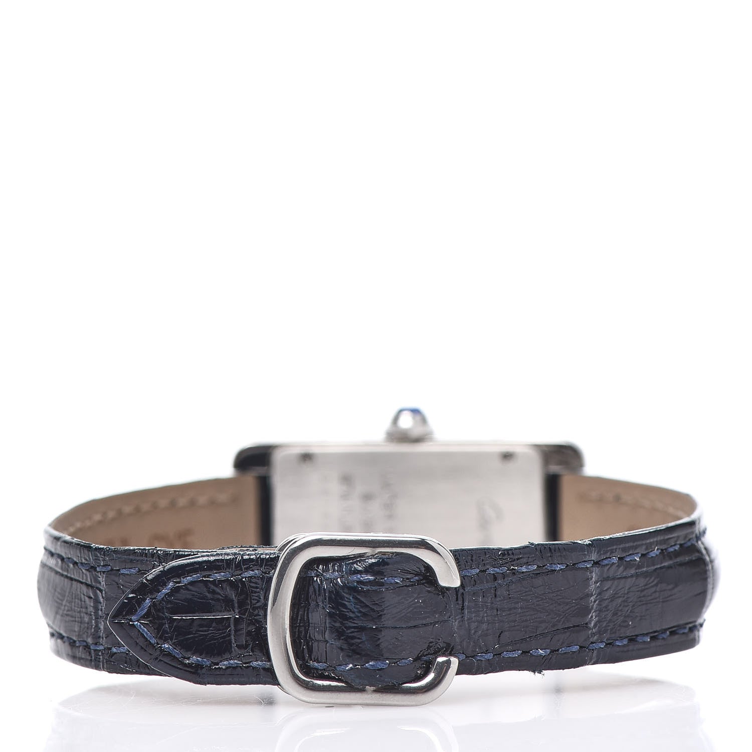 Cartier Stainless Steel Alligator 19mm Tank Americaine Quartz Watch Blue 4 of 8