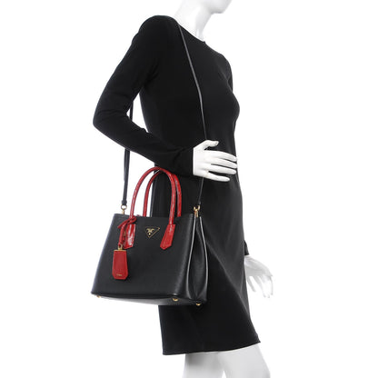 Prada Saffiano Cuir Crocodile Small Double Bag Black Rosso 2 of 7