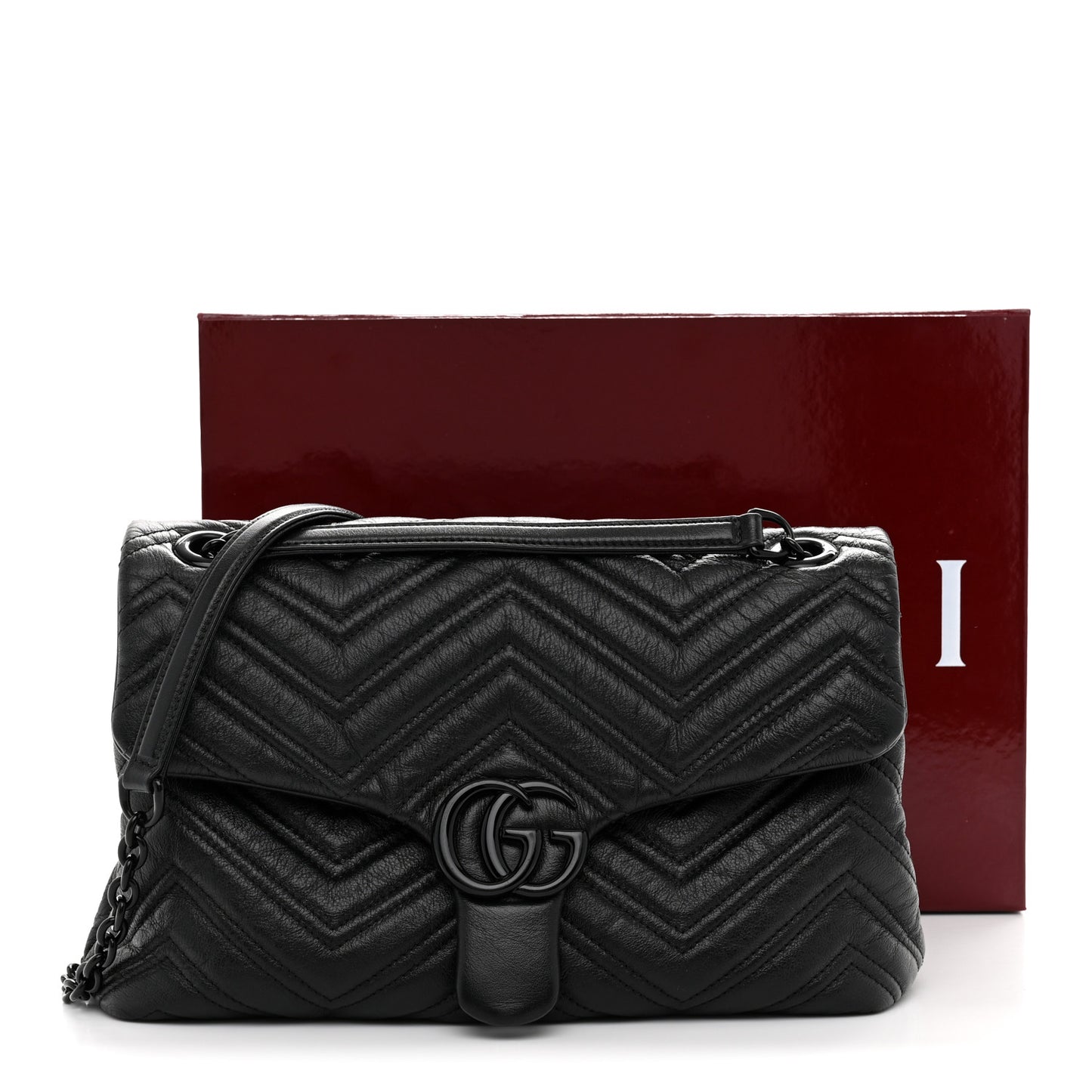 Soft Calfskin Matelasse Monochrome Medium GG Marmont Shoulder Bag Black