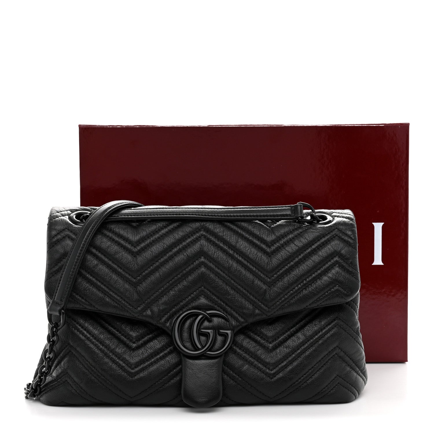 Gucci Soft Calfskin Matelasse Monochrome Medium GG Marmont Shoulder Bag Black 11 of 11