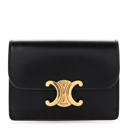 Celine Shiny Calfskin Triomphe Flap Card Holder Black 1 of 7