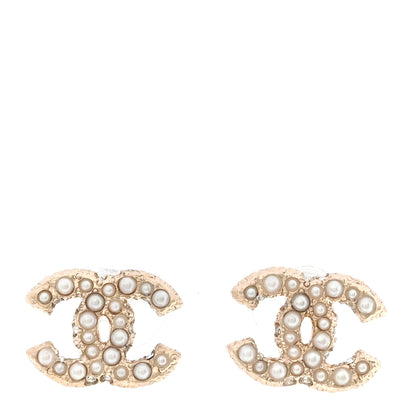 Chanel Metal Graduated Pearl Crystal CC Earrings Light Gold 1 of 5