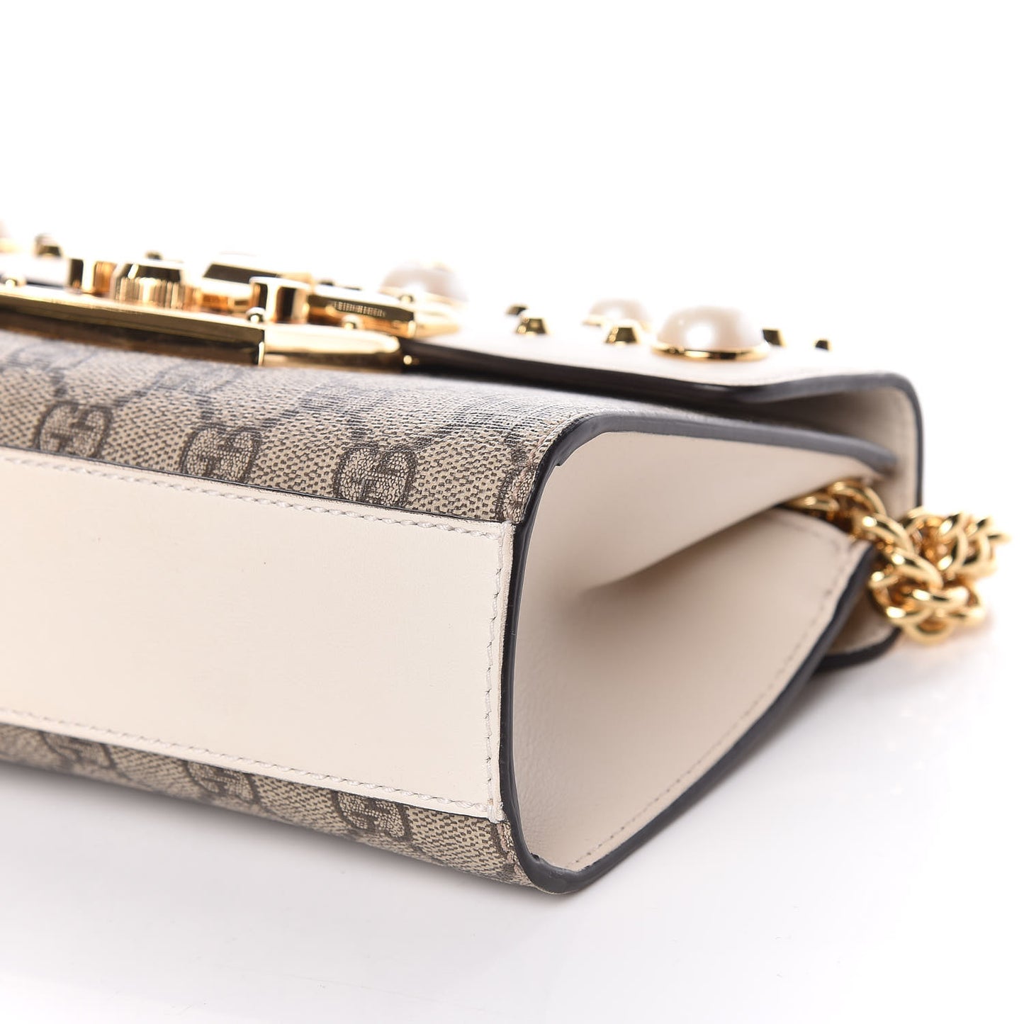 GG Supreme Monogram Studded Small Padlock Shoulder Bag White