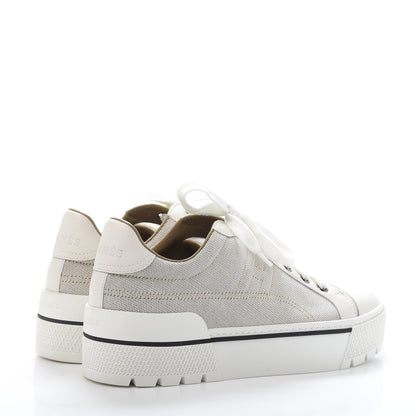 Hermes Canvas Calfskin Womens Voltage Sneakers 37 Prunoir White 4 of 11