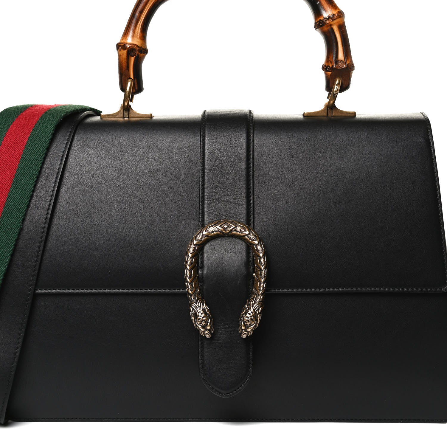 Gucci Moon Calfskin Web Large Dionysus Bamboo Top Handle Bag Black 8 of 10