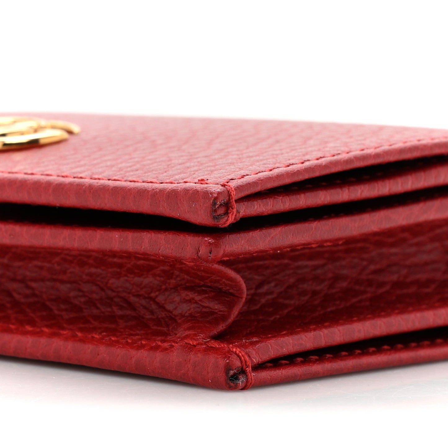 Pebbled Calfskin GG Marmont Card Case Hibiscus Red
