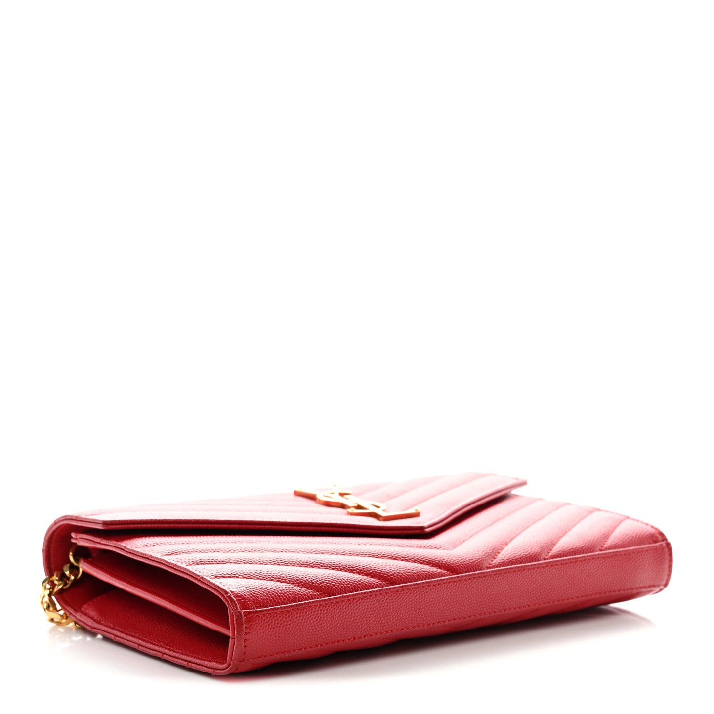 Grain De Poudre Matelasse Chevron Monogram Chain Wallet New Red