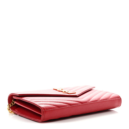 Saint Laurent Grain De Poudre Matelasse Chevron Monogram Chain Wallet New Red 4 of 12