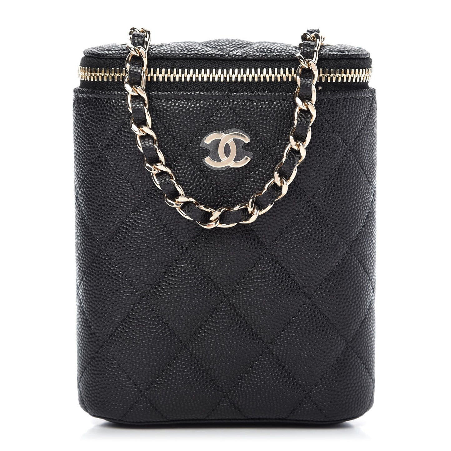 Caviar Quilted Small Vertical Coco Beauty Vanity Case With Chain Black