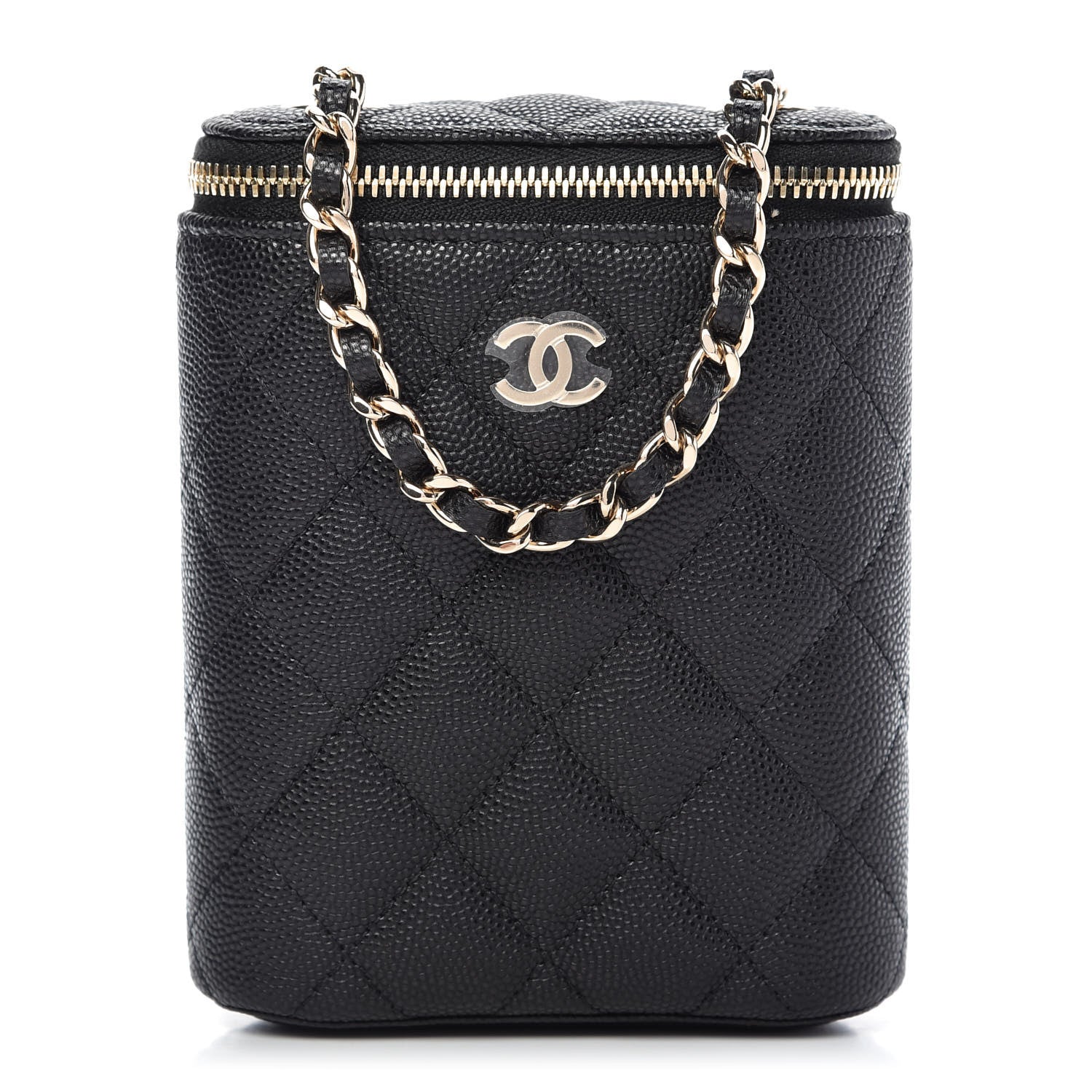 Chanel Caviar Quilted Small Vertical Coco Beauty Vanity Case With Chain Black 1 of 9