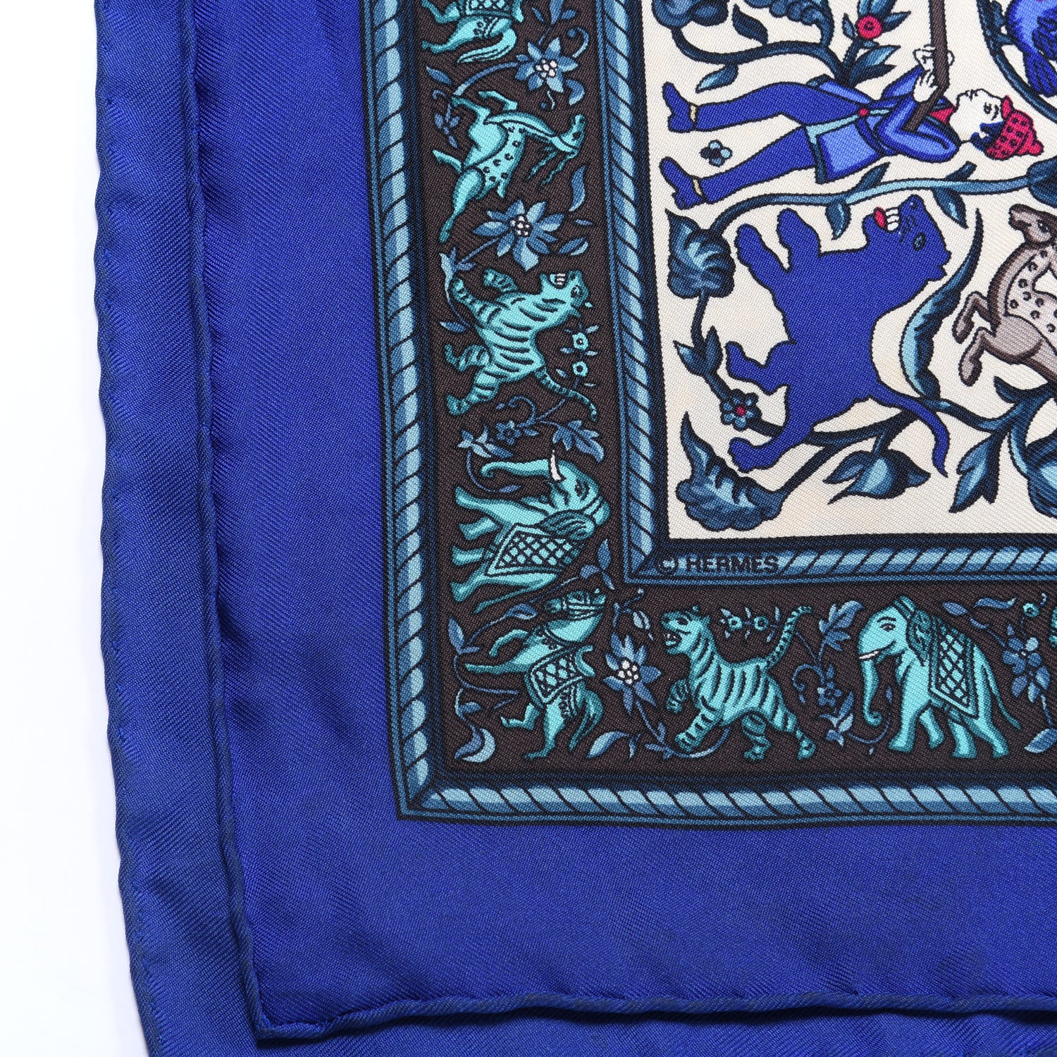Hermes Silk Chasse En Inde Scarf 90 Gris Bleu dur Craie Aqua 4 of 4