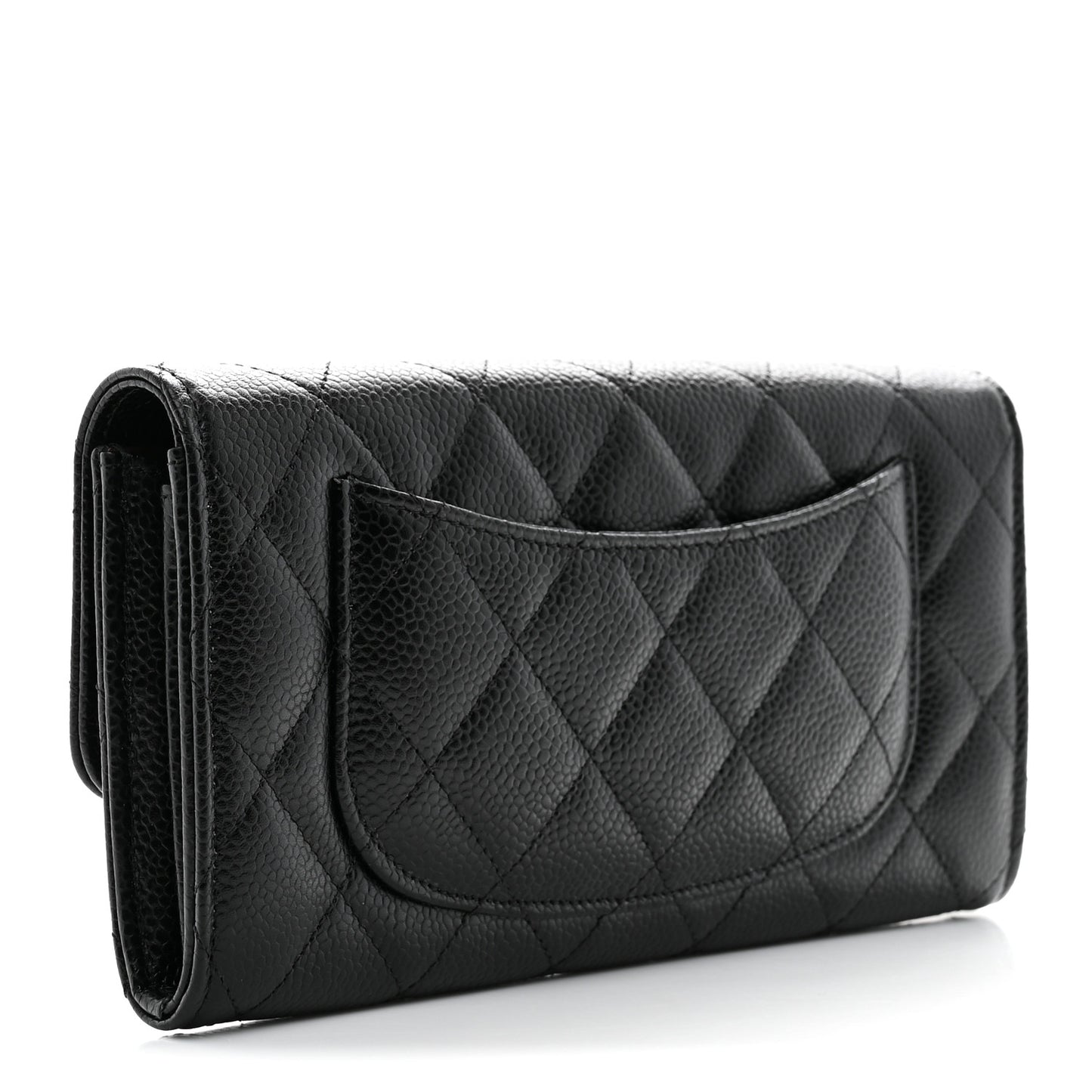 Caviar Quilted Large Gusset Flap Wallet Black