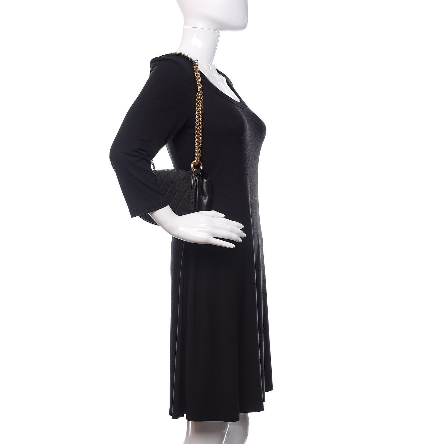 Calfskin Quilted Small Underline Flap Black