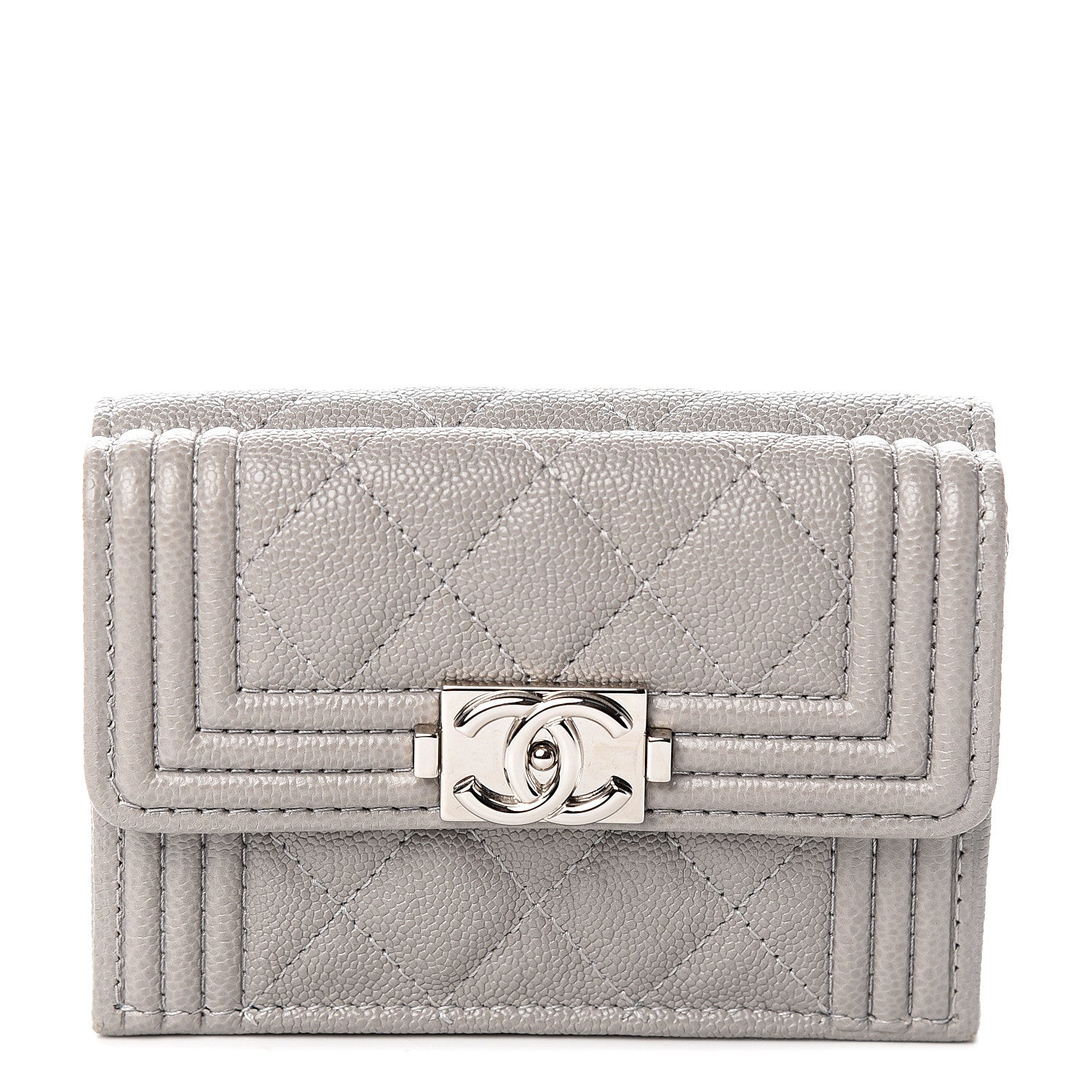 Chanel Iridescent Caviar Quilted Small Boy Flap Wallet Grey 1 of 8