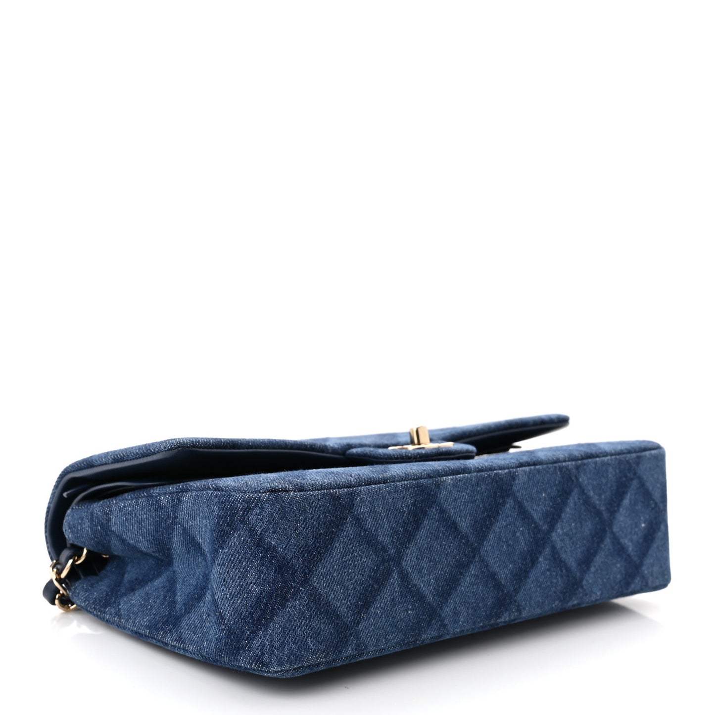 Printed Denim Quilted Medium Double Flap Dark Blue