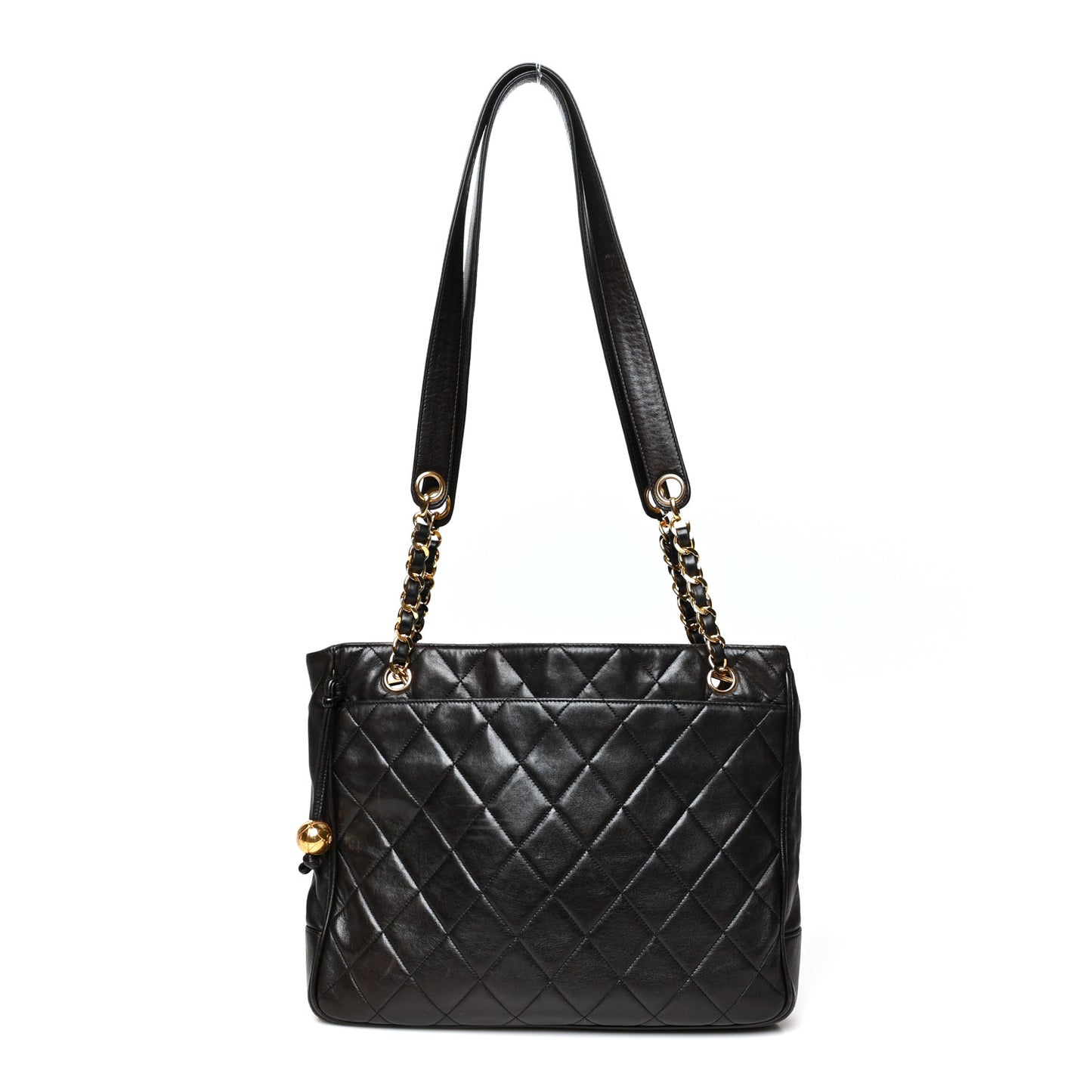 Lambskin Quilted Shopping Tote Black