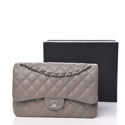Chanel Caviar Quilted Jumbo Double Flap Light Grey 13 of 13
